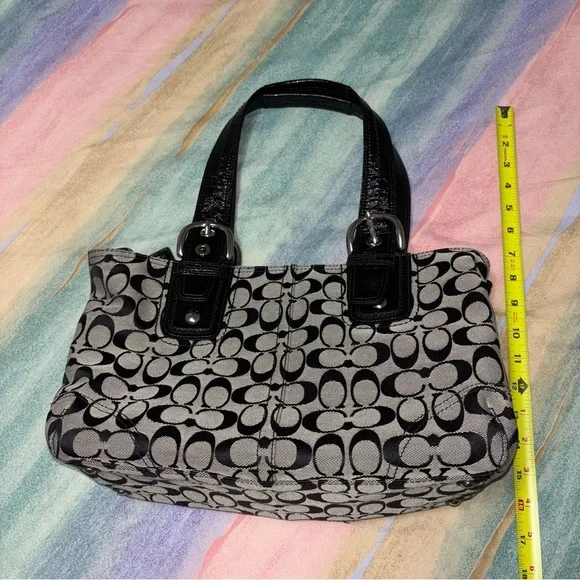 Coach Signature Tote Bag Satchel Shoulder Handbag Grey/Black - Picture 11 of 13